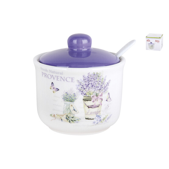 Банка керамическая 350 мл для сыпучих продуктов крышка ложка под упак Lavender Коралл (1/48)