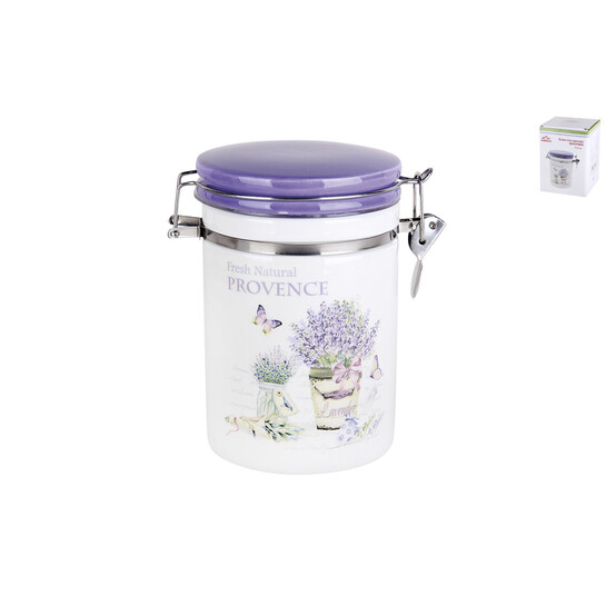 Банка керамическая 850 мл для сыпучих продуктов с ложкой под упак Lavender Коралл (1/48)