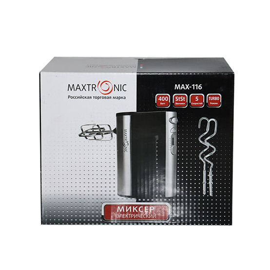 Миксер 400 Вт нерж сталь 5 скоростей 4 насадки турборежим стальной Maxtronic (1/20) Миксер 400 Вт нерж сталь 5 скоростей 4 насадки турборежим стальной Maxtronic (1/20)