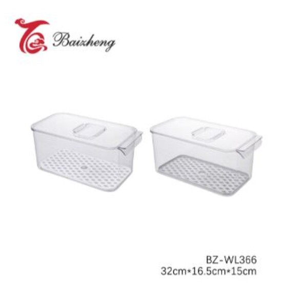 Контейнер пластиковый для холодильника 32*16,5*15 см сетка крышка прозрачный Baizheng (1/20)