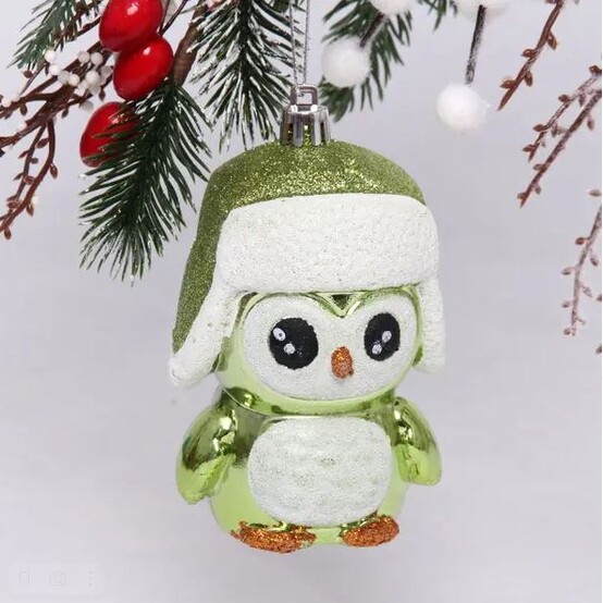 Украшение елочное пластик 7*6*11 см зеленый Новогодний пингвин Серпантин (1/194)