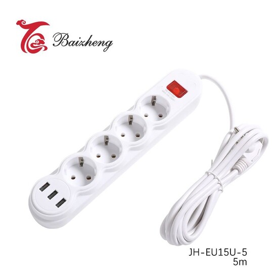 Удлинитель 4 гнезда 5 м 3 порта usb с выключателем Baizheng (1/1)