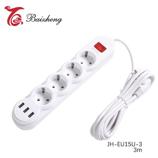 Удлинитель 4 гнезда 3 м 3 портов usb Baizheng (1/1)