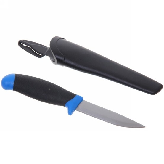 Нож туристический 22*5*3 см пласт ручка нетонущий в чехле черно-голубой F012 (1/60)