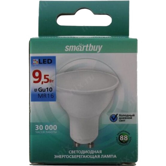 Лампа светодиодная GU10 9,5Вт 6000К (10/100) Smartbuy Лампа светодиодная GU10 9,5Вт 6000К (10/100) Smartbuy