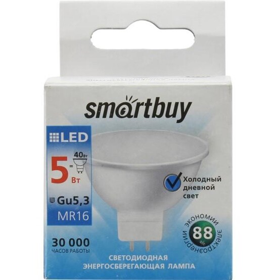 Светодиодная (LED) Лампа Smartbuy-Gu5,3-05W/6000 (10/100)