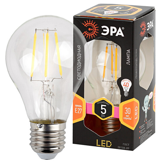 Лампа светодиодная ЭРА F-LED A60-5W-827-E27 Лампа светодиодная ЭРА F-LED A60-5W-827-E27