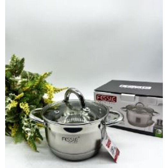 Кастрюля нерж сталь 2,1 л 16 см стекл крышка ручка нерж сталь индукция F-01211 Fessle (1/6)