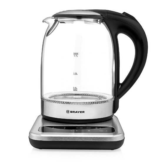 Чайник стеклянный электрический 1,7 л 2,2 кВт подсветка черный BR1003 Brayer (1/6)