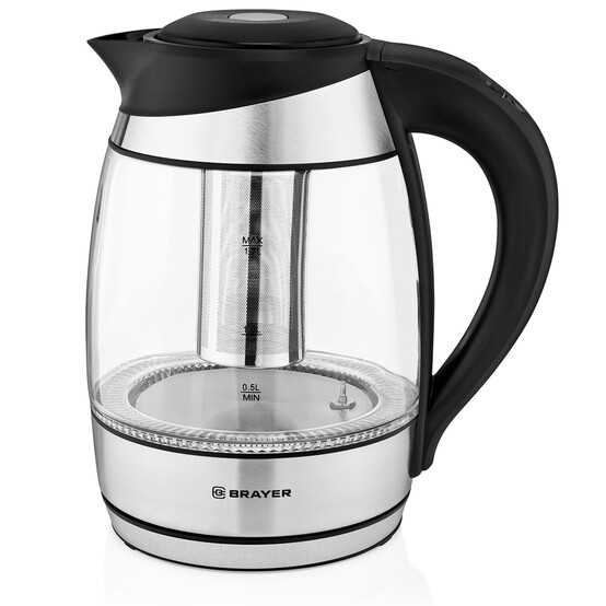 Чайник стеклянный электрический 1,8 л 2,2 кВт подсветка BR1021 Brayer (1/6)
