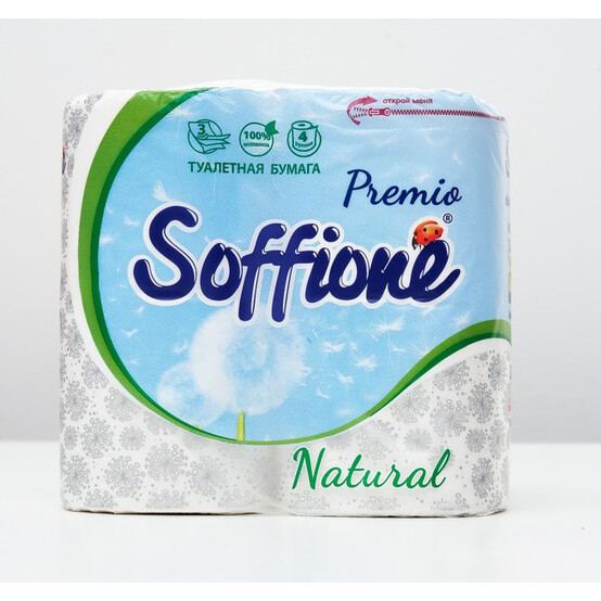 Туалетная бумага Soffione Premio трехслойная, белая, 4 рулона /10900025 Туалетная бумага Soffione Premio трехслойная, белая, 4 рулона /10900025
