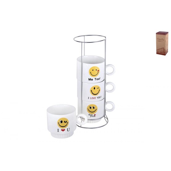 Набор фарфоровый чайный 5 пр 220 мл металл подставка под упак Yellow smiley Коралл (1/1)
