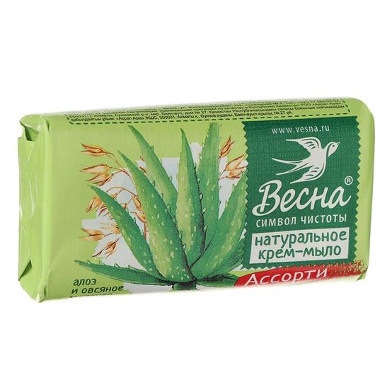 Весна Мыло туалетное Алоэ и овсяное молочко 90г Весна Мыло туалетное Алоэ и овсяное молочко 90г