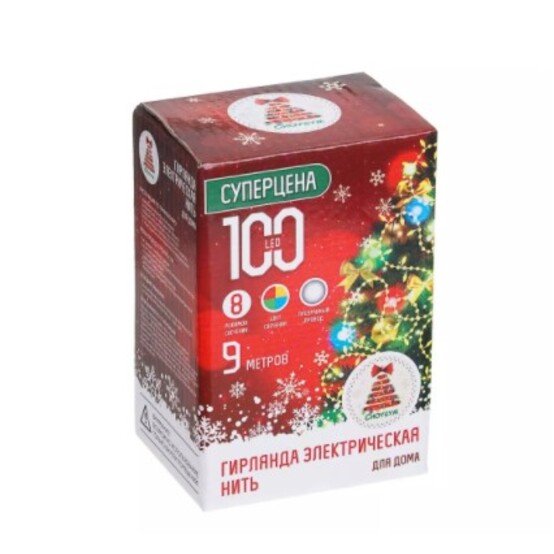 СНОУ БУМ Гирлянда эл. вьюн 9м, 100 LED, мультицвет, 8 реж, ПВХ прозрачный, 220В
