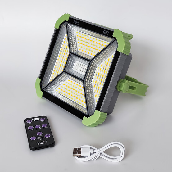 Фонарь-прожектор 27 Вт LED USB IP66 на солнечной батарее пульт салатовый Fessle (1/36)