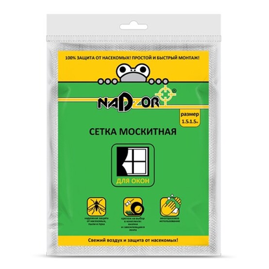 Сетка противомоскитная для окон 1,5*1,5 м 20 г/м2 с крепежом пакет белая Nadzor (1/20)