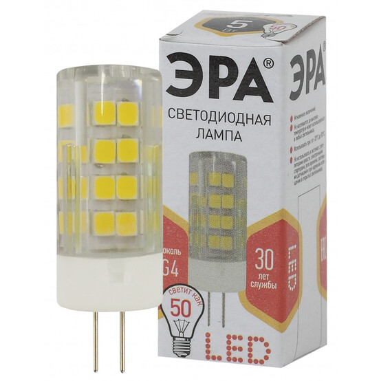 Лампа светодиодная ЭРА LED smd JC-5w-220V-corn, ceramics-827-G4 Лампа светодиодная ЭРА LED smd JC-5w-220V-corn, ceramics-827-G4