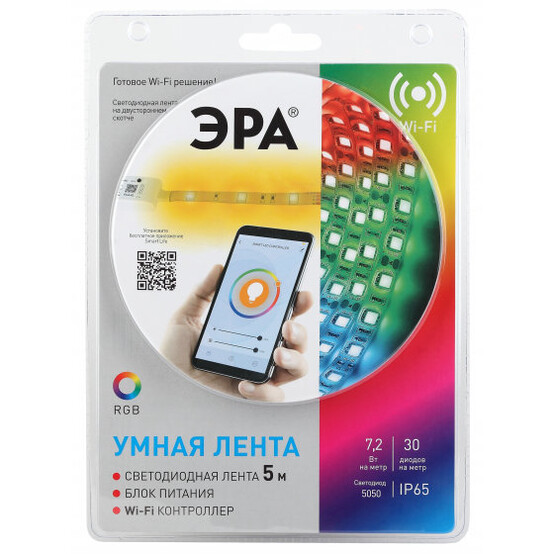 Светодиодные ленты_49 напр  ЭРА 5050-30-RGB-IP65-Wifi-5m (12V) УТ000081638