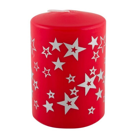 Свеча новогодняя 8 см серебро на красном Звезды Deco Christmas Волшебная страна (1/12)