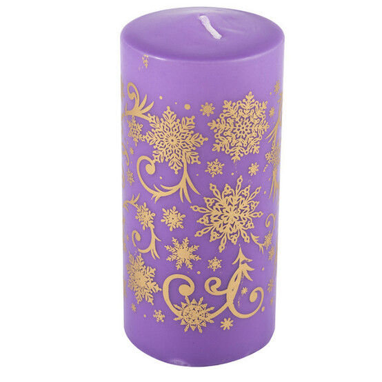 Свеча новогодняя 10 см золото на сиреневом Deco Christmas Зимние узоры Волшебная страна (1/12)