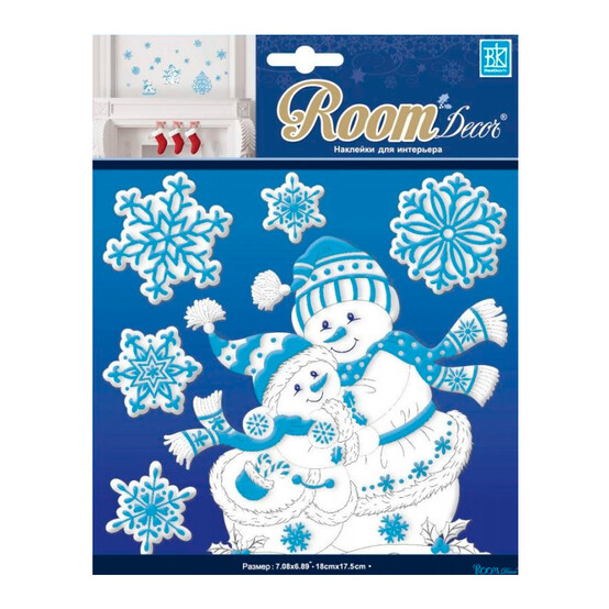 Стикер ПВХ 17,5*18 см Снеговички с блестками мини Room Decor (1/1)