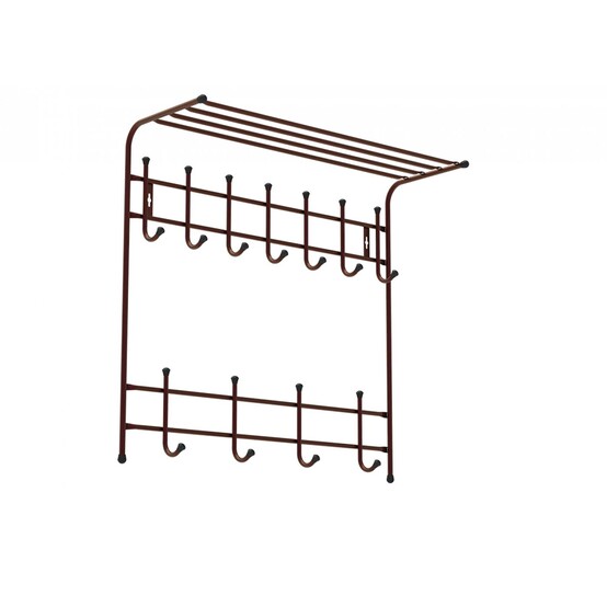 Вешалка металлическая настенная 740*255*745 мм с полкой 11 крючков медный антик Nika (1/5)