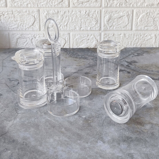 Набор пластиковый для специй 5 пр подставка прозрачный Jam Jar white Fessle (1/24)