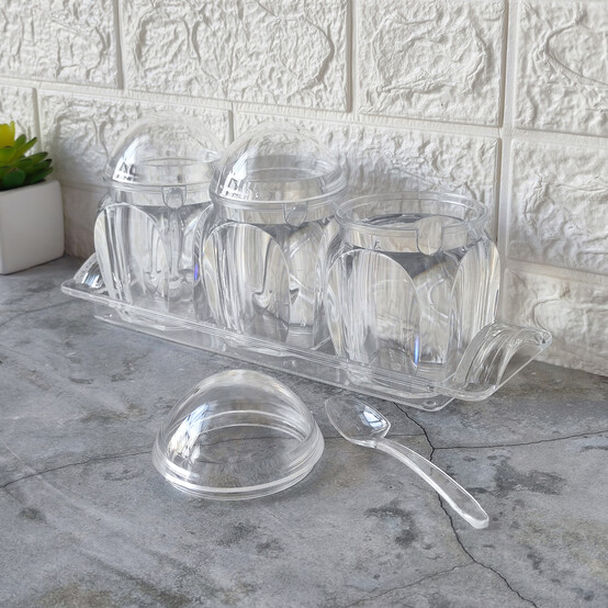 Набор пластиковый для специй 7 пр ложка подставка прозрачный Jam Jar white Fessle (1/24)