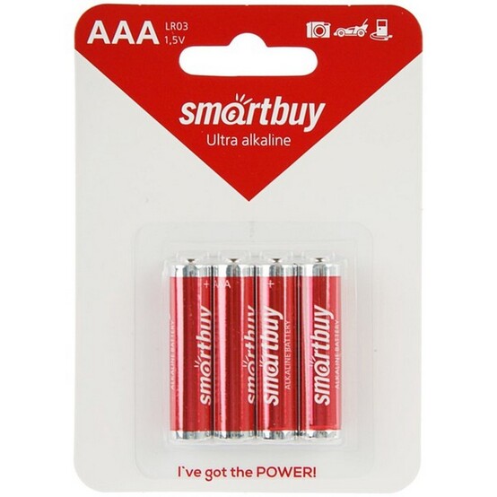 Батарейка алкалиновая ААА LR03 1,5V упак 4 шт Smartbuy (1/1)
