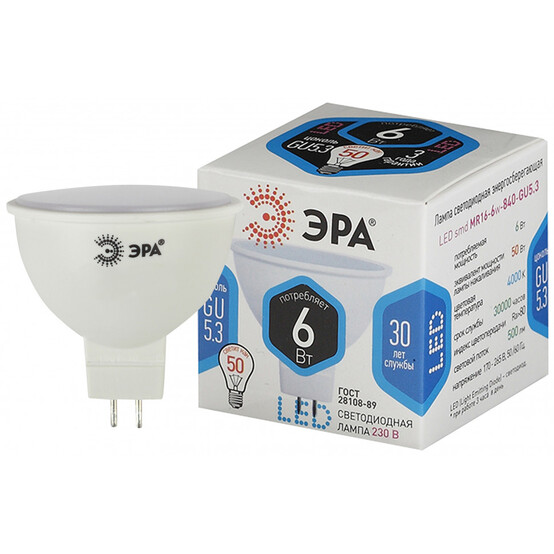 Лампа светодиодная  ЭРА LED smd MR16-6w-840-GU5.3 (10/100/4000)