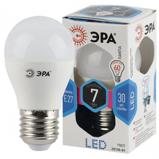 Лампа светодиодная ЭРА LED smd P45-7w-840-E27 (6/60/2400) Лампа светодиодная ЭРА LED smd P45-7w-840-E27 (6/60/2400)
