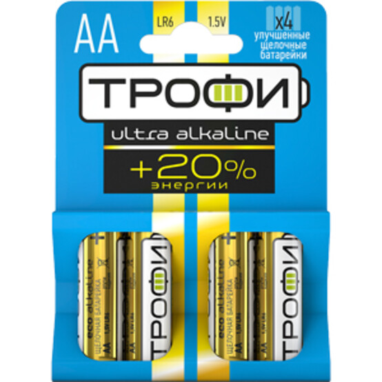 Батарейка АА алкалиновая (1шт) 4BL ТРОФИ LR6 ULTRA (40/640/15360) Батарейка АА алкалиновая (1шт) 4BL ТРОФИ LR6 ULTRA (40/640/15360)