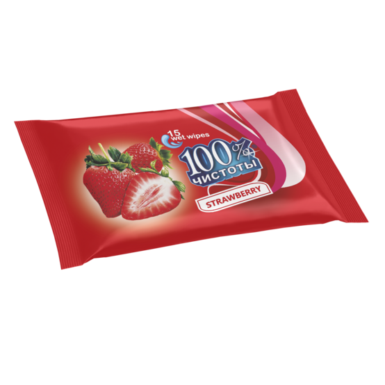 Влажные салфетки 100% чистоты Клубника 15шт/203 Влажные салфетки 100% чистоты Клубника 15шт/203