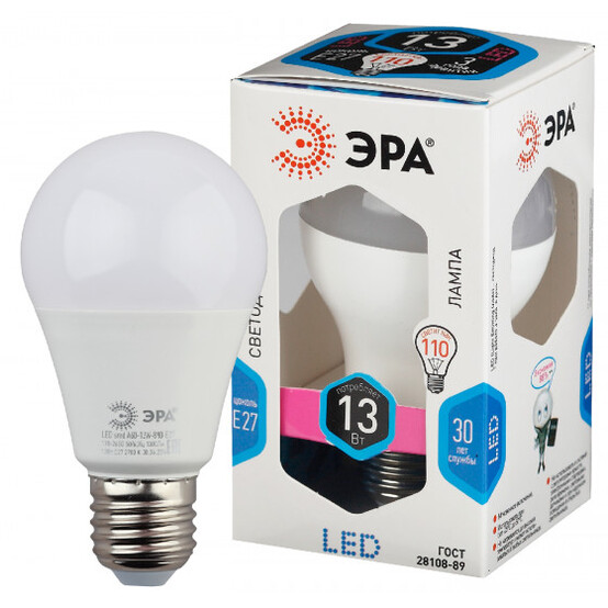 Лампа светодиодная  ЭРА LED smd A60-13W-840-E27 (6/30/1050)