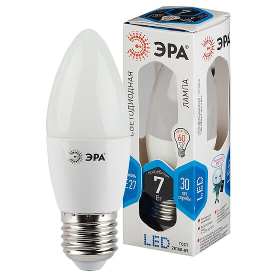 Лампы СВЕТОДИОДНЫЕ СТАНДАРТ LED B35-7W-840-E27 ЭРА (диод, свеча, 7Вт, нейтр, E27), Лампы СВЕТОДИОДНЫЕ СТАНДАРТ LED B35-7W-840-E27 ЭРА (диод, свеча, 7Вт, нейтр, E27),