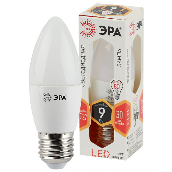 Лампа светодиодная ЭРА LED smd B35-9w-827-E27 (10/100/2800) Лампа светодиодная ЭРА LED smd B35-9w-827-E27 (10/100/2800)