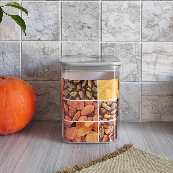 Банка пластиковая для сыпучих продуктов 1,7 л 13*13*16,5 см герметич крышка прозрач Baizheng (1/48)