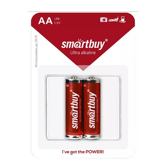 Батарейка алкалиновая АА 1,5V упак 2 шт Smartbuy (1/12)