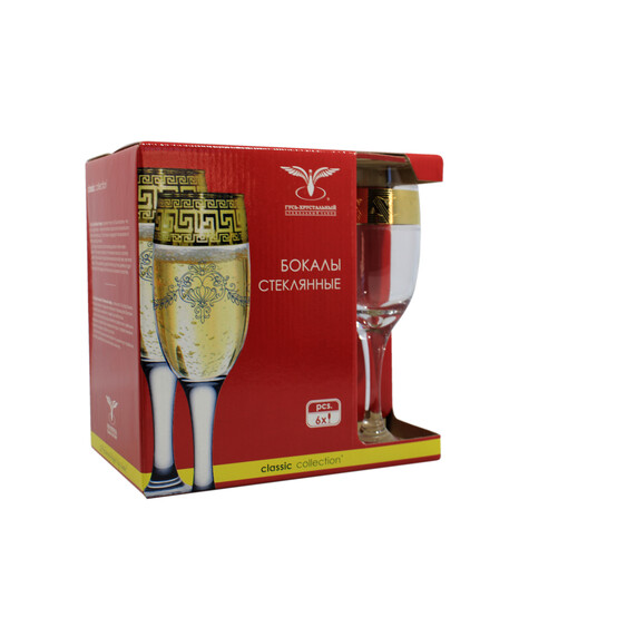 TAV92-419  Набор - Бокалы для шампанского 6 шт с узором "Пирамида"