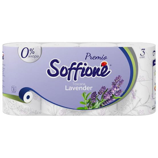 Туалетная бумага Soffione Premio Lavander трехслойная, фиолетовая, 8 рулонов /10900048 Туалетная бумага Soffione Premio Lavander трехслойная, фиолетовая, 8 рулонов /10900048