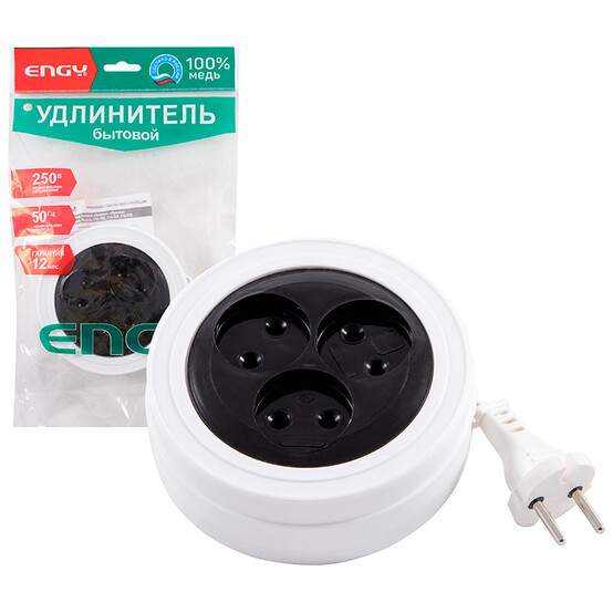 Удлинитель рулетка 3 роз 3 м белый ШВВП 2х0,75 Engy (1/40)