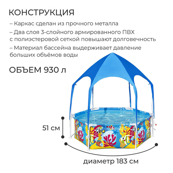 Бассейн надувной 183*51 см 930 л с навесом от солнца Splash-in-Shade Bestway (1/1)