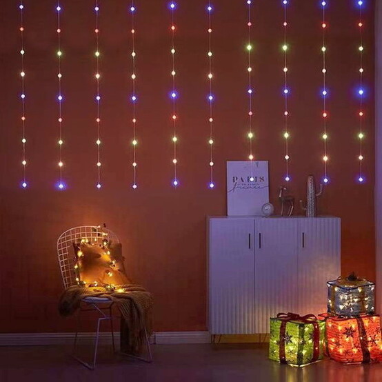 Гирлянда светодиодная 3*1 м 100 Led 8 режимов IP 40 занавес мультицвет Жемчужина Серпантин (1/15)