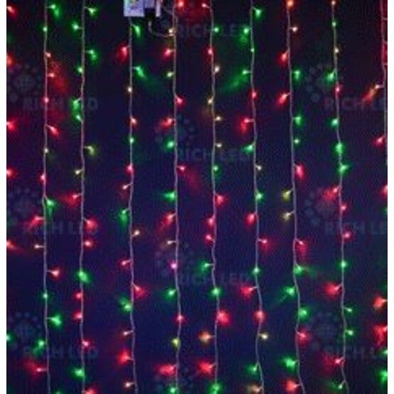 Гирлянда светодиодная 3*2,5 м 144 Led 8 режимов IP-20 занавес белый Теплый Серпантин (1/32)