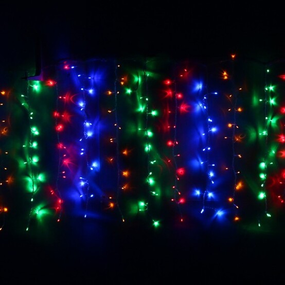 Гирлянда светодиодная 1,5*2,5 м 360 Led IP-20 8 режимов занавес мультицвет Серпантин (1/27)