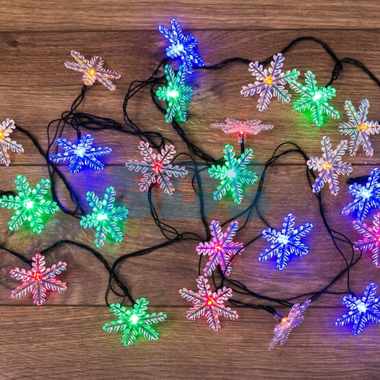Гирлянда светодиодная 4,4 м 30 led 230 В снежинки мультиколор Neon-night 1/36)
