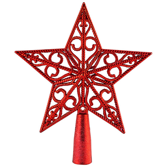 Верхушка пластиковая на елку Звезда 17*14 см красный объемная ажурная Волшебная страна (1/300)