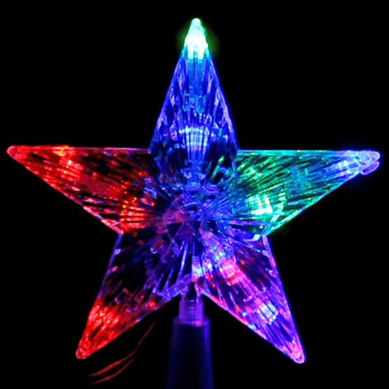 Верхушка светодиодная на елку Звезда 10 led 15 см мультиколор Серпантин (1/100)