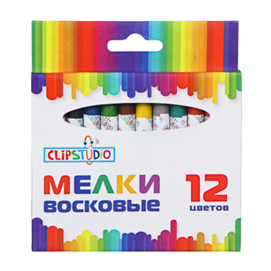 ClipStudio Мелки восковые 12 цветов, 7,8см, на органической основе, в картонной коробке с п ClipStudio Мелки восковые 12 цветов, 7,8см, на органической основе, в картонной коробке с п