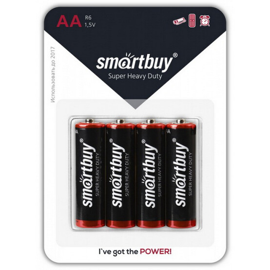 Батарейка солевая АА 1,5V упак 4 шт Smartbuy (1/10)